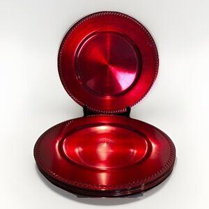 7 Shiny Red Chargers Table Decor Glittery Colorful Plastic Unbreakable 13"